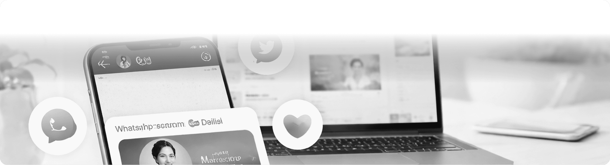 WhatsApp and social apps on phone and laptop